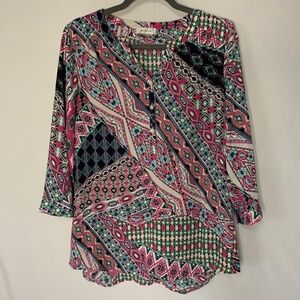 Van Heusen Womens Shirt Size Small Petite Multi Color Pink Button Sleeves Cruise